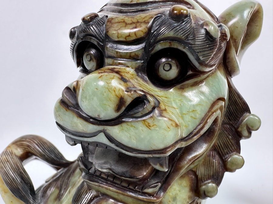 Pair Of Vintage Chinese Carved Jade Stone Foo Dogs Lions Each 8.5W X 6D X 8H [Photo 31]
