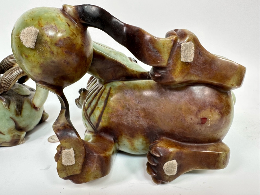 Pair Of Vintage Chinese Carved Jade Stone Foo Dogs Lions Each 8.5W X 6D X 8H [Photo 27]