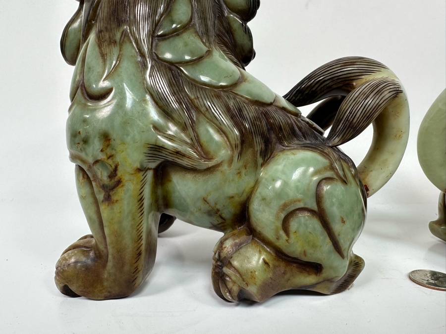 Pair Of Vintage Chinese Carved Jade Stone Foo Dogs Lions Each 8.5W X 6D X 8H [Photo 26]