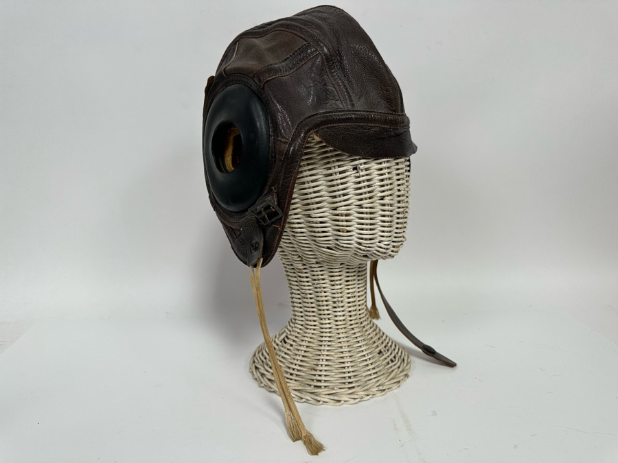 WW2 US Navy Leather AN-6540 Flight Cap Helmet Slote & Klein Size Large [Photo 2]