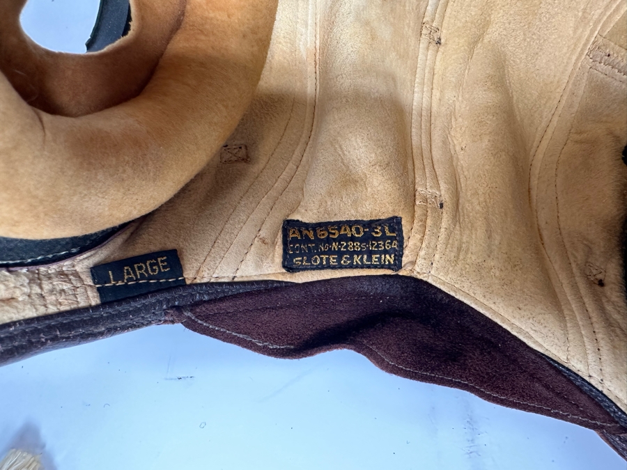 WW2 US Navy Leather AN-6540 Flight Cap Helmet Slote & Klein Size Large [Photo 12]