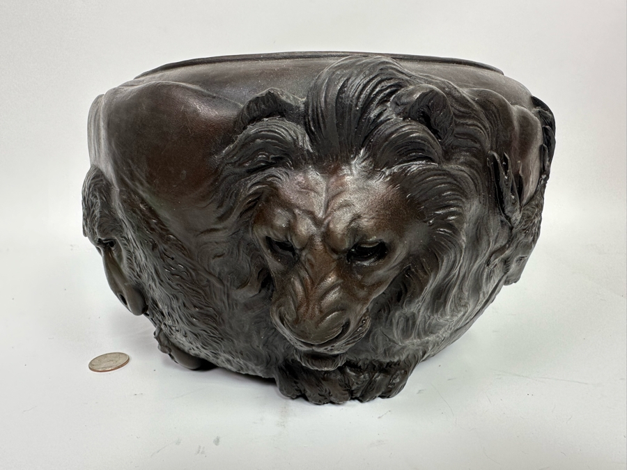 Impressive Bronze Bas-Relief Animal Jardiniere Bowl Planter Featuring Several Animals Including Lions, Bull, Elephant In Style Of Japanese Meiji Period Bronze, Heavy 12W X 7H - See Photos [Photo 2]