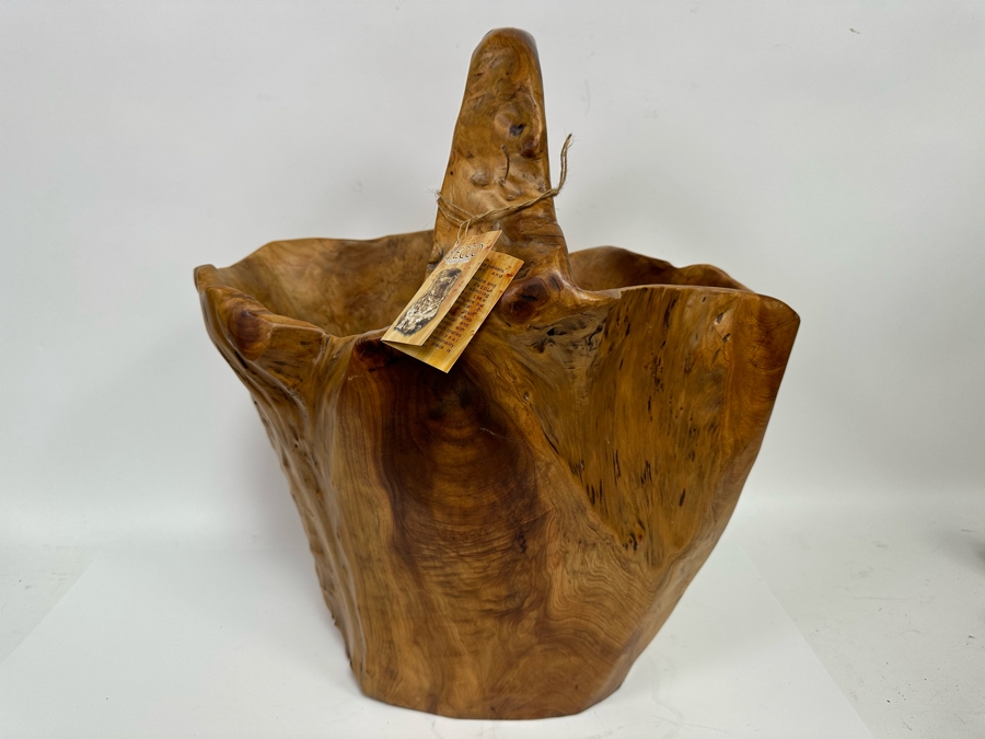Hand Carved Burled Wood Bowl Basket 17W X 13D X 20H [Photo 3]