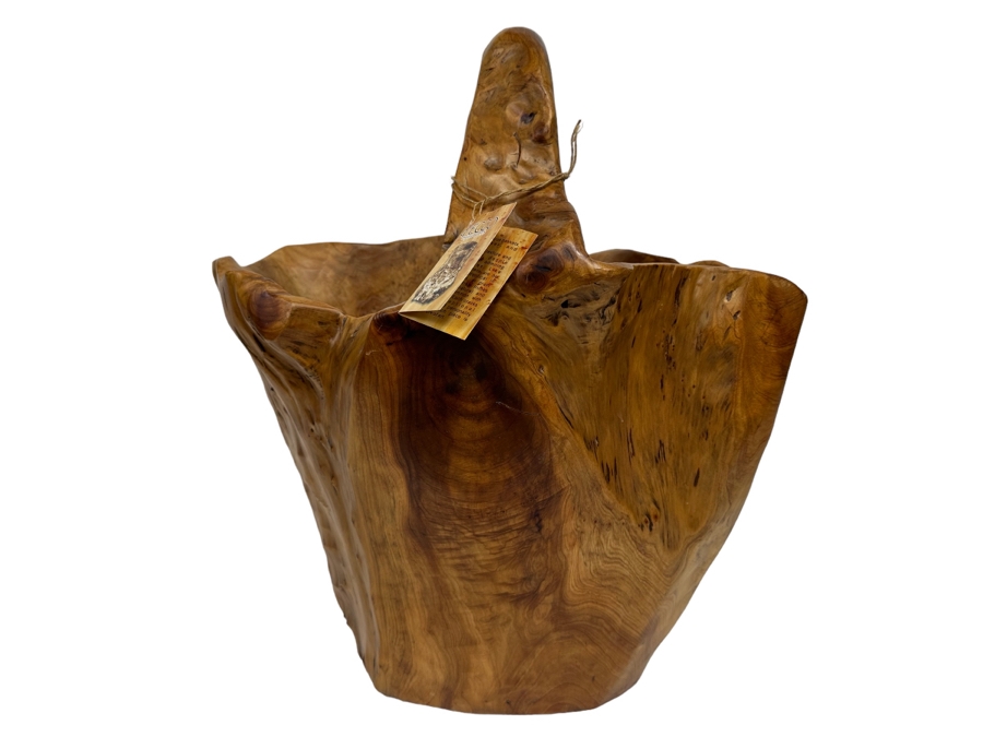 Hand Carved Burled Wood Bowl Basket 17W X 13D X 20H [Photo 1]
