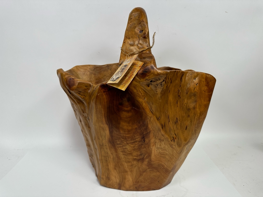 Hand Carved Burled Wood Bowl Basket 17W X 13D X 20H [Photo 2]