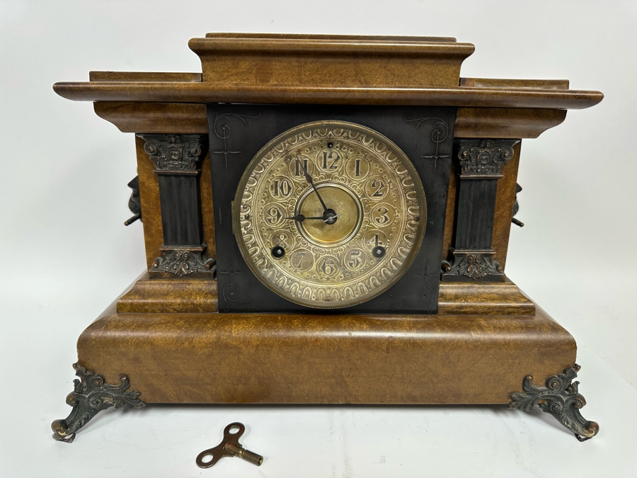 Antique Seth Thomas Mantle Clock With Beautiful Sounding Gong Chime 15.5W X 7.5D X 12H [Photo 4]