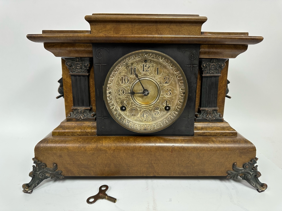 Antique Seth Thomas Mantle Clock With Beautiful Sounding Gong Chime 15.5W X 7.5D X 12H [Photo 2]