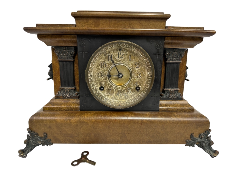 Antique Seth Thomas Mantle Clock With Beautiful Sounding Gong Chime 15.5W X 7.5D X 12H