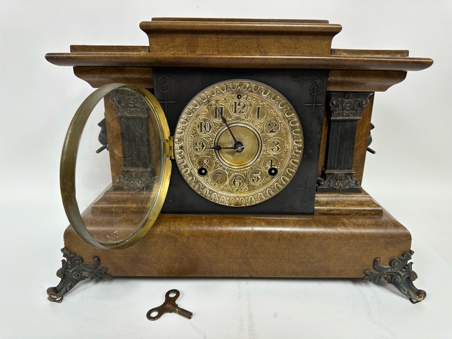 Antique Seth Thomas Mantle Clock With Beautiful Sounding Gong Chime 15.5W X 7.5D X 12H [Photo 5]