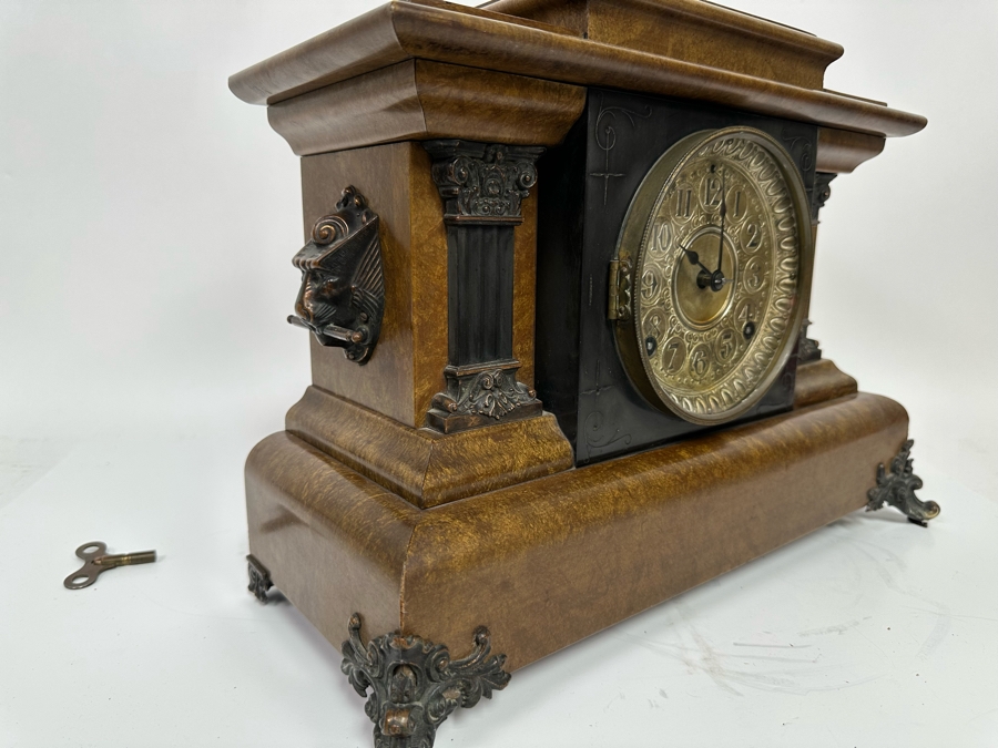 Antique Seth Thomas Mantle Clock With Beautiful Sounding Gong Chime 15.5W X 7.5D X 12H [Photo 7]