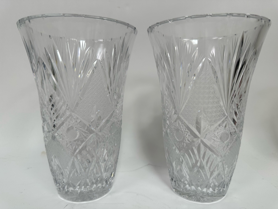 Pair Of Cut Crystal Vases 9H [Photo 2]