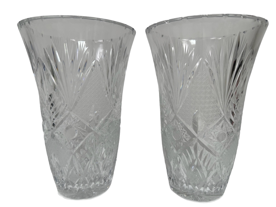 Pair Of Cut Crystal Vases 9H