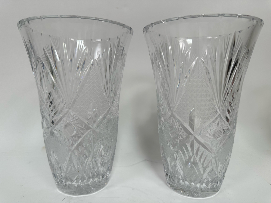 Pair Of Cut Crystal Vases 9H [Photo 3]