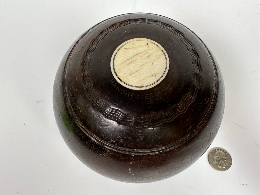 Antique Mahogany Thomas Royle Lawn Bocce Ball Made In Manchester England #4 Bias No 3 [Photo 10]