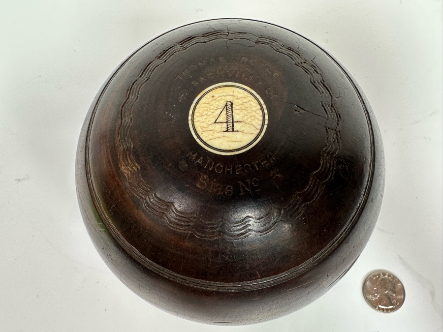 Antique Mahogany Thomas Royle Lawn Bocce Ball Made In Manchester England #4 Bias No 3 [Photo 3]
