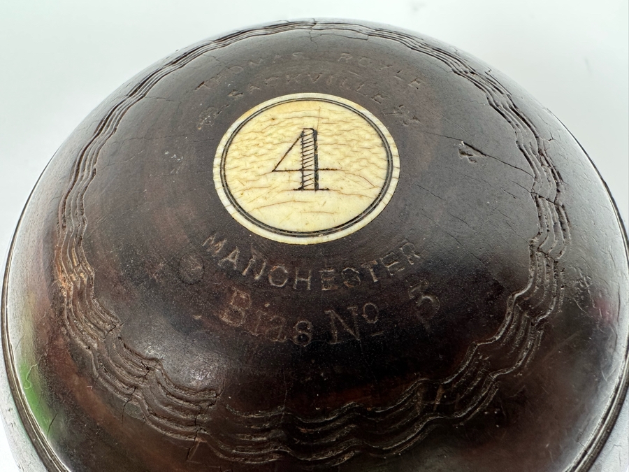 Antique Mahogany Thomas Royle Lawn Bocce Ball Made In Manchester England #4 Bias No 3 [Photo 5]