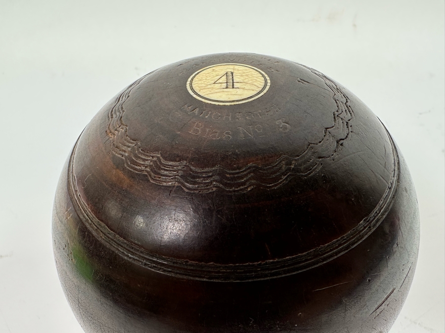 Antique Mahogany Thomas Royle Lawn Bocce Ball Made In Manchester England #4 Bias No 3 [Photo 8]
