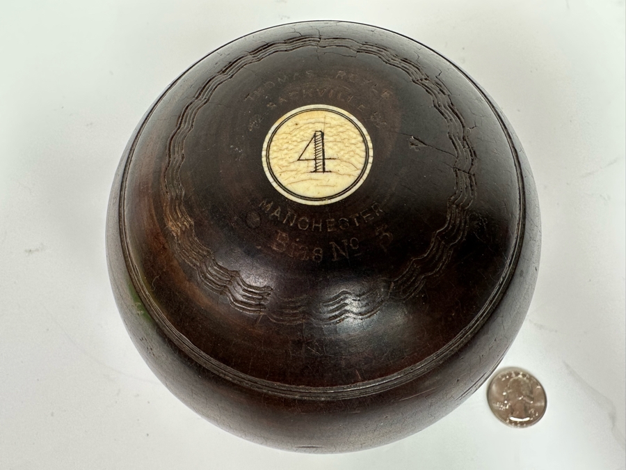 Antique Mahogany Thomas Royle Lawn Bocce Ball Made In Manchester England #4 Bias No 3 [Photo 2]