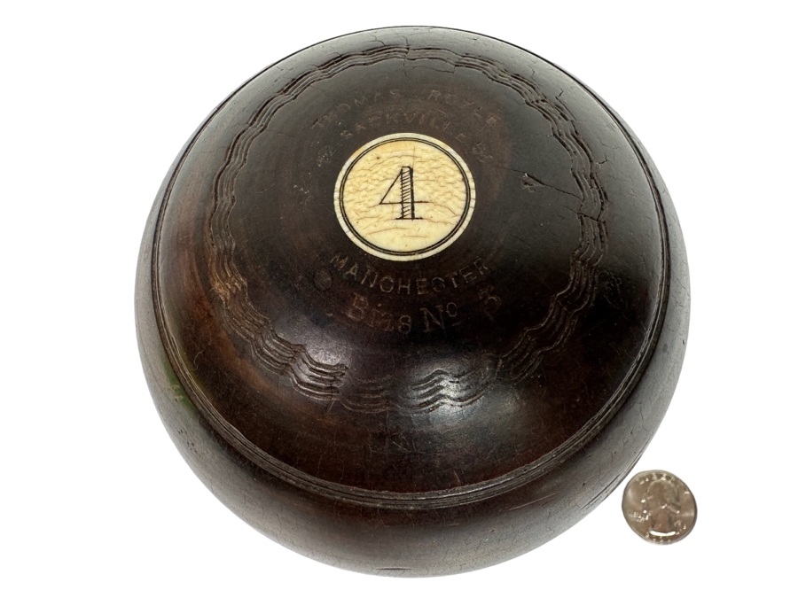 Antique Mahogany Thomas Royle Lawn Bocce Ball Made In Manchester England #4 Bias No 3