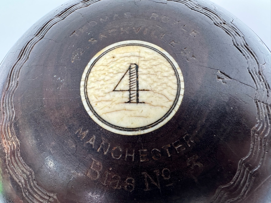 Antique Mahogany Thomas Royle Lawn Bocce Ball Made In Manchester England #4 Bias No 3 [Photo 7]