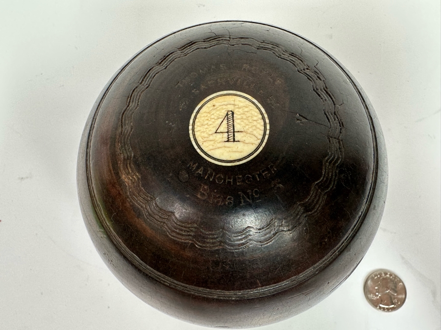 Antique Mahogany Thomas Royle Lawn Bocce Ball Made In Manchester England #4 Bias No 3 [Photo 4]