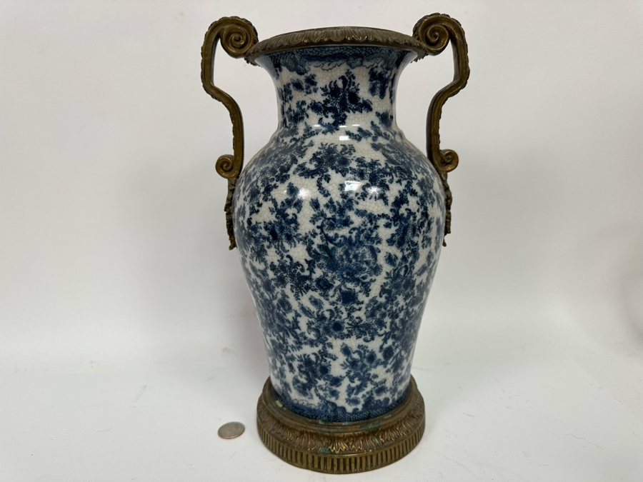 Porcelain Vase With Brass Ornamentation 13.5H [Photo 3]
