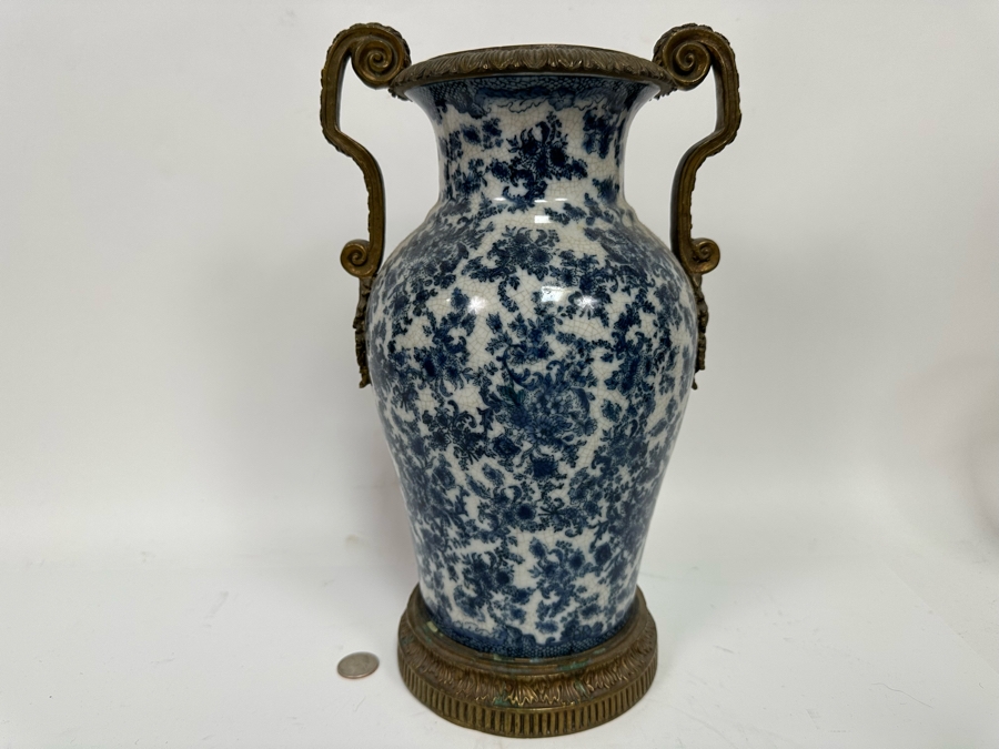 Porcelain Vase With Brass Ornamentation 13.5H [Photo 2]