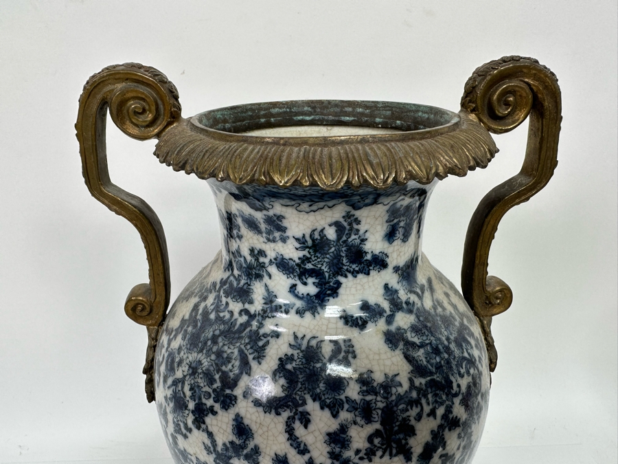 Porcelain Vase With Brass Ornamentation 13.5H [Photo 4]
