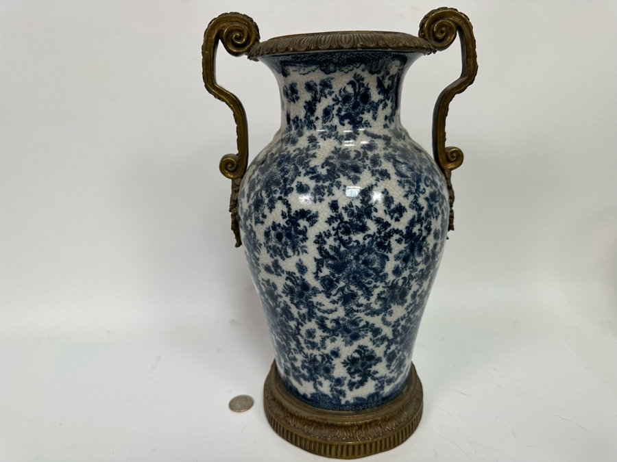 Porcelain Vase With Brass Ornamentation 13.5H [Photo 9]