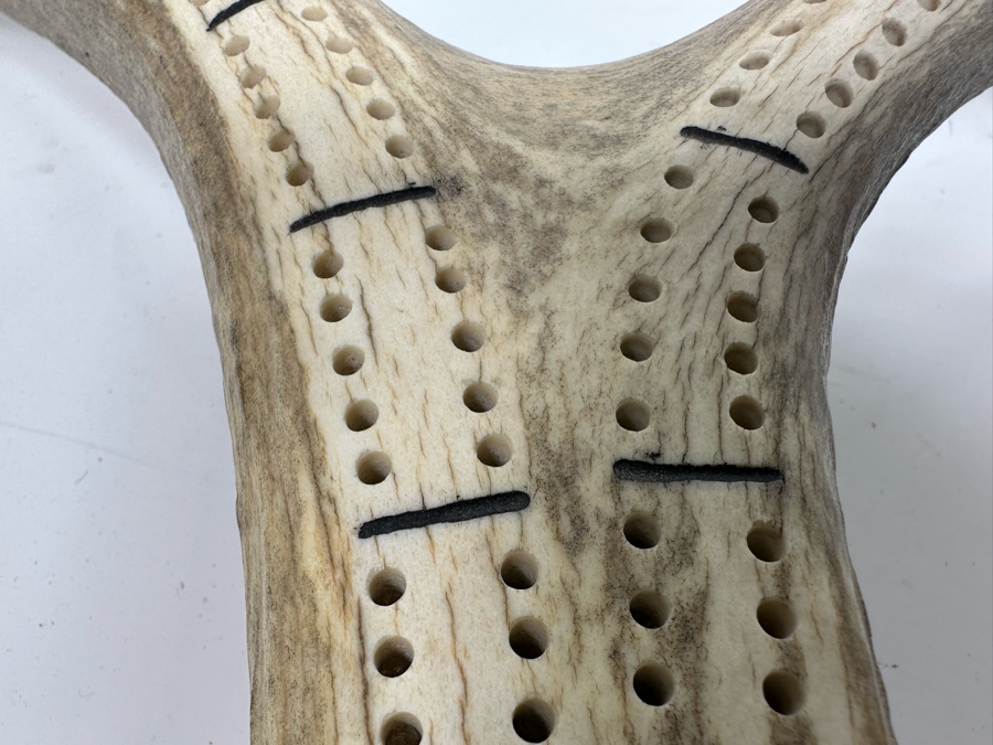Vintage Carved Antler Cribbage Board With Hidden Compartment For Pegs 17.5 X 14 [Photo 5]