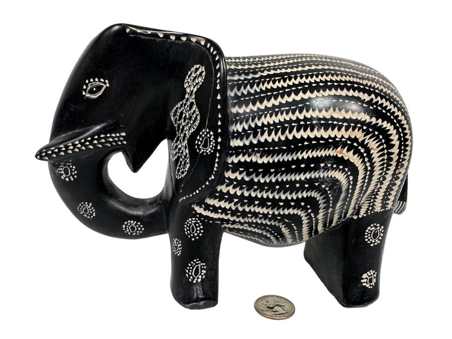 Vintage African Carved Stone Elephant 9W X 3D X 6H