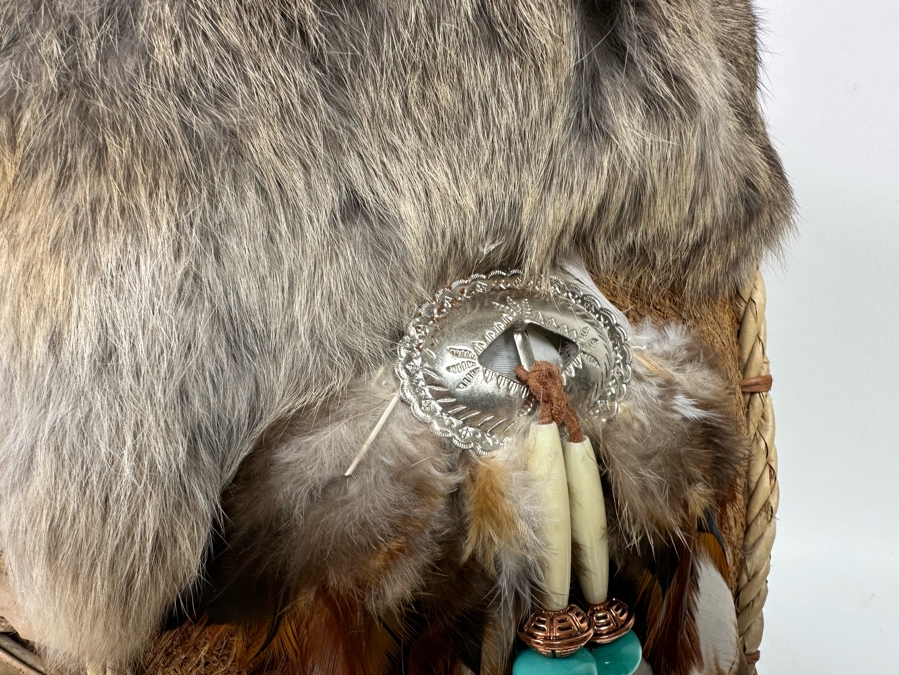 Handmade Basket Decorated With Fur And Feathers 15W X 14H [Photo 6]