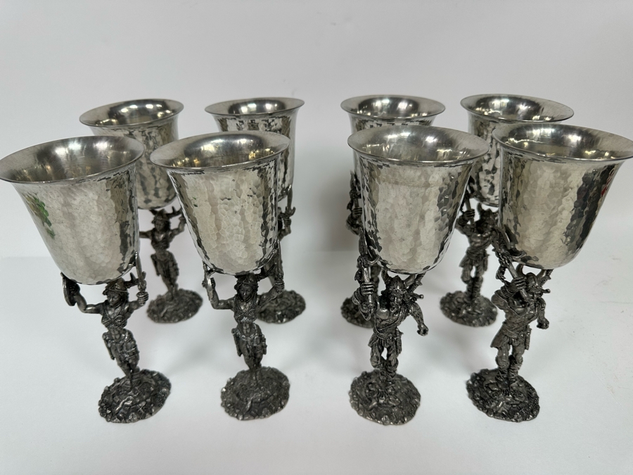 Eight Vintage 1985 Fellowship Foundry Kevin O'Hare Footed Pewter Viking Glasses Goblets Chalices 9.5H [Photo 4]