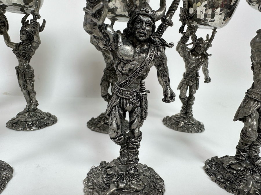 Eight Vintage 1985 Fellowship Foundry Kevin O'Hare Footed Pewter Viking Glasses Goblets Chalices 9.5H [Photo 7]
