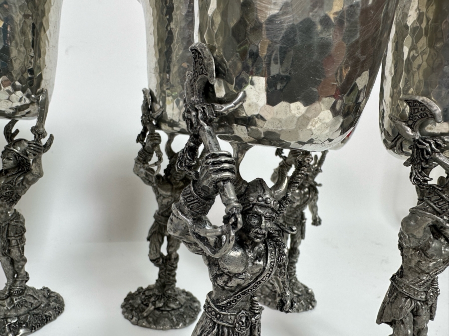 Eight Vintage 1985 Fellowship Foundry Kevin O'Hare Footed Pewter Viking Glasses Goblets Chalices 9.5H [Photo 6]