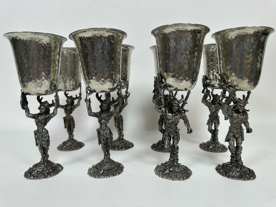 Eight Vintage 1985 Fellowship Foundry Kevin O'Hare Footed Pewter Viking Glasses Goblets Chalices 9.5H [Photo 3]