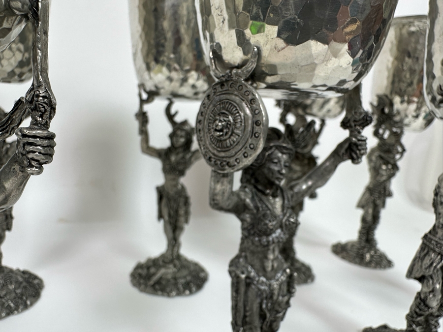 Eight Vintage 1985 Fellowship Foundry Kevin O'Hare Footed Pewter Viking Glasses Goblets Chalices 9.5H [Photo 10]