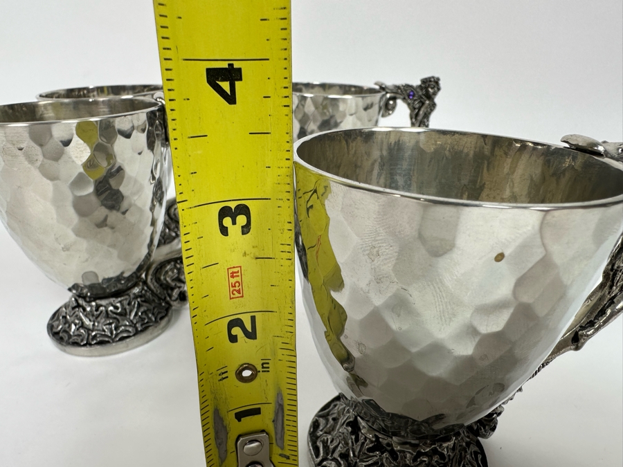 Four Vintage 2001 Fellowship Foundry Footed Pewter Fairy Handle Cups 3.25H [Photo 9]