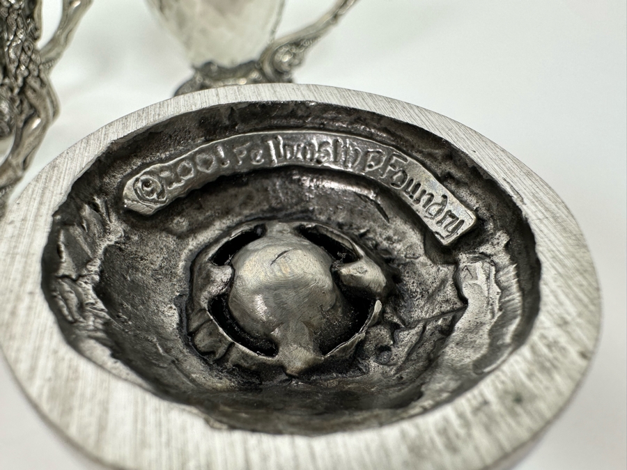 Four Vintage 2001 Fellowship Foundry Footed Pewter Fairy Handle Cups 3.25H [Photo 7]