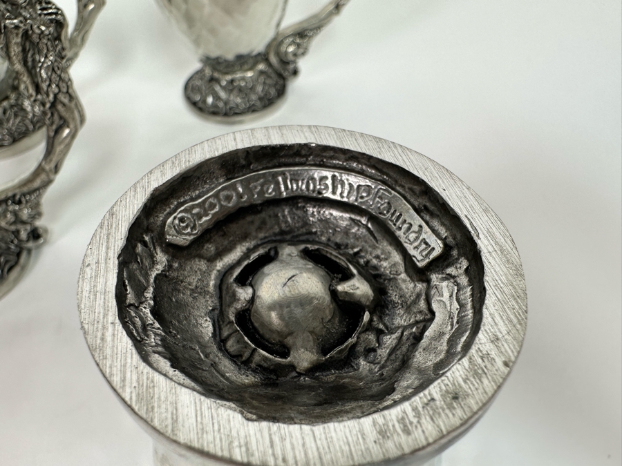 Four Vintage 2001 Fellowship Foundry Footed Pewter Fairy Handle Cups 3.25H [Photo 8]