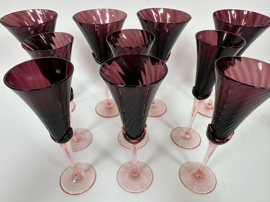 Ten Mikasa Blossom Plum Fluted Stemware Glasses 9H [Photo 7]