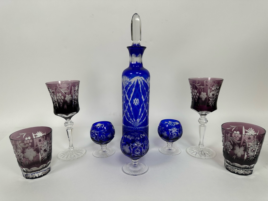 Cut Crystal Decanter 13.5H And Cut Crystal Stemware Glasses [Photo 2]