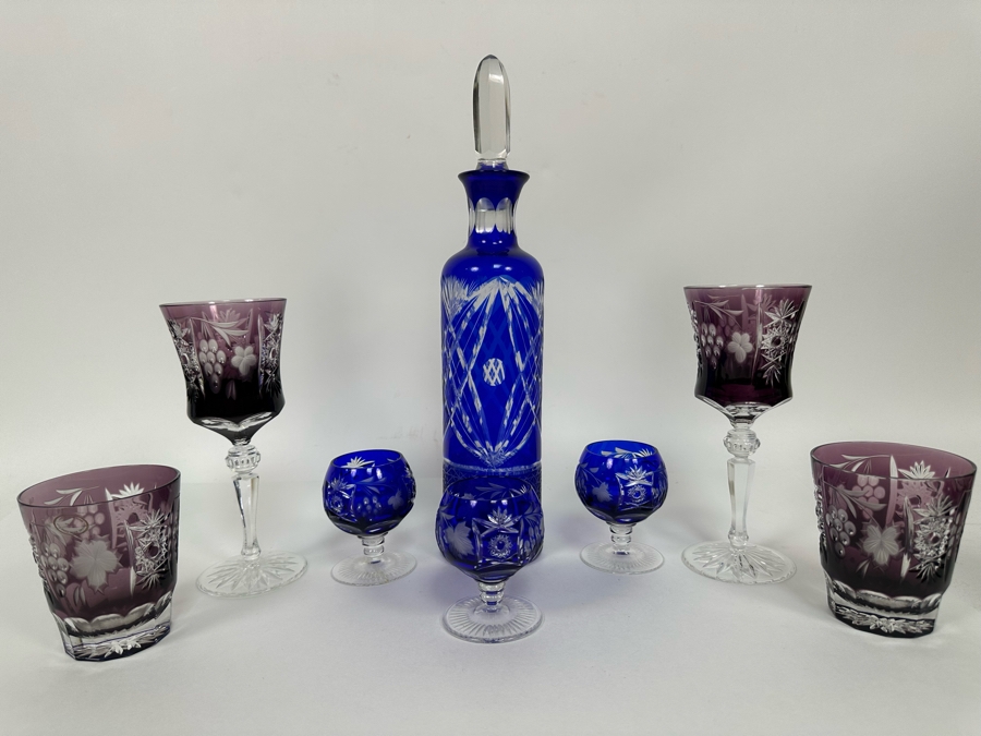 Cut Crystal Decanter 13.5H And Cut Crystal Stemware Glasses [Photo 3]