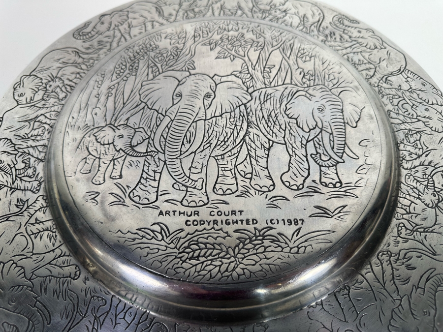 Vintage 1987 Arthur Court Aluminum Alloy Elephant Design Serving Tray 14R [Photo 2]