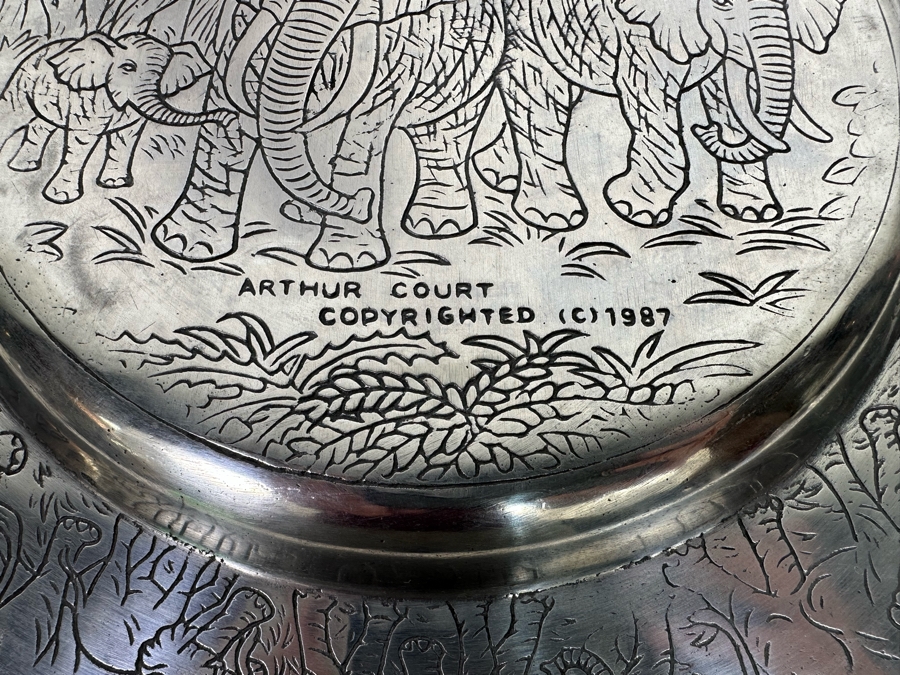 Vintage 1987 Arthur Court Aluminum Alloy Elephant Design Serving Tray 14R [Photo 8]
