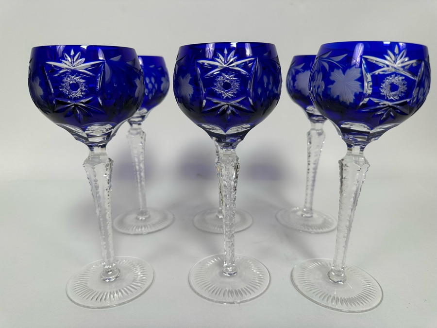 Six Nachtmann Fine Bavarian Cut Crystal Stemware Glasses 8H