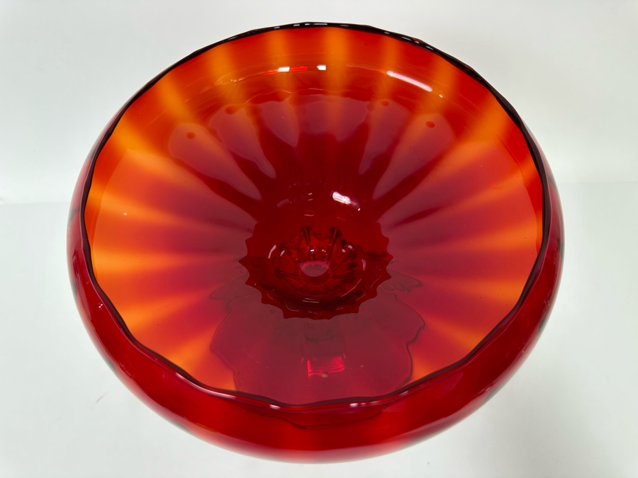Handmade Red Footed Glass Bowl 8W X 7.5H [Photo 4]