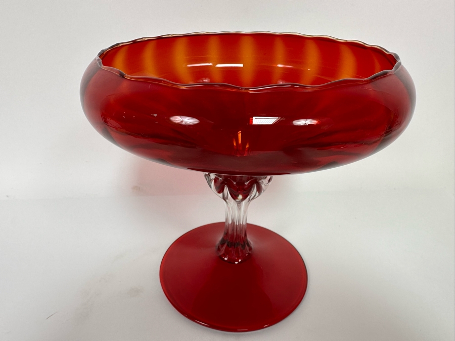 Handmade Red Footed Glass Bowl 8W X 7.5H [Photo 3]