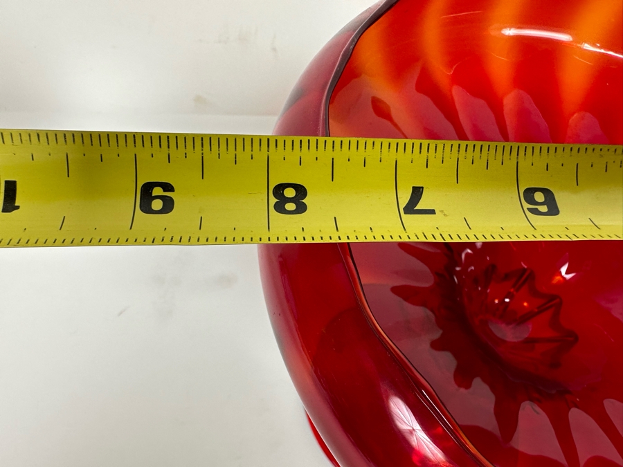 Handmade Red Footed Glass Bowl 8W X 7.5H [Photo 8]