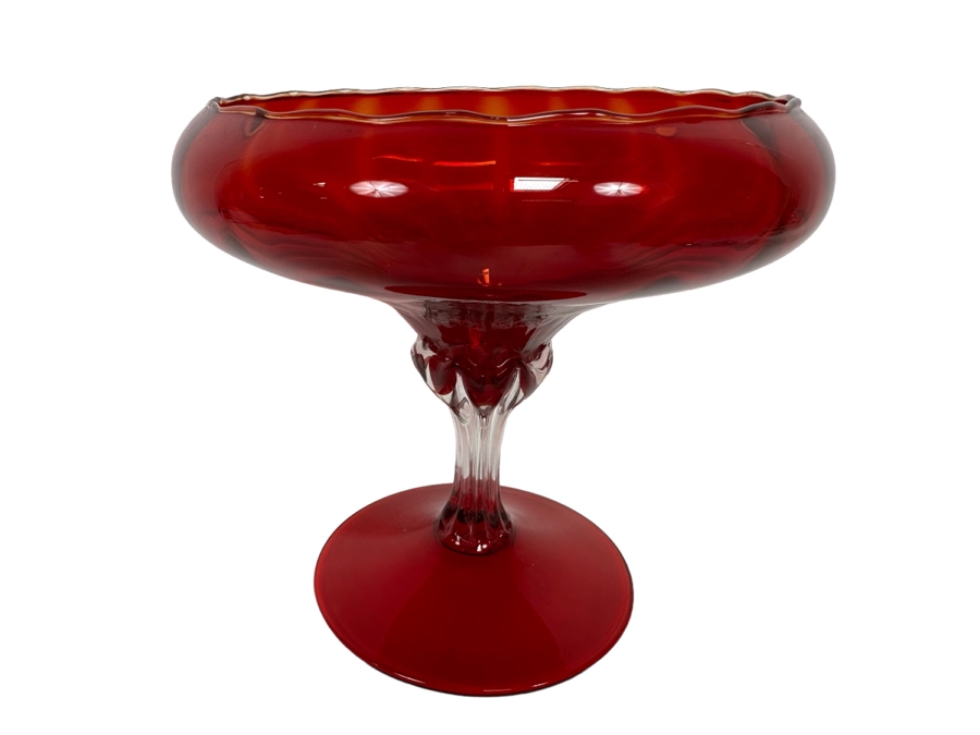 Handmade Red Footed Glass Bowl 8W X 7.5H [Photo 1]
